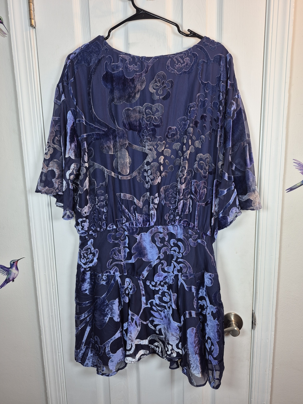NWT Free People Manuka Burnout Velvet Mini Dress Navy Blue Boho Flirty XL